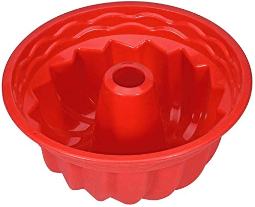 Molde Savarín Hondo para Bizcocho, HOMEK 2pcs 23 x 10 cm Moldes de silicona para repostería, Antiadherente Molde para Hornear Redondo de Silicona Estriado, Rojo