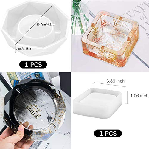 Moldes de posavasos para fundición de resina con copos de lámina dorada + 2 moldes de geodas de silicona + 2 moldes de resina de cajita hueca de ágata posavasos moldes epoxi para decoración del hogar