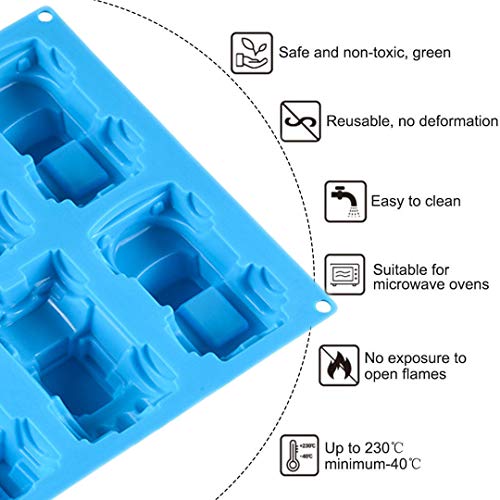 Moldes de silicona antiadherentes,CHAWHO 6 cavidades 3D moldes de chocolate moldes de jabón para glaseado, cubitos de hielo, casero, pastel de chocolate - forma de Cars