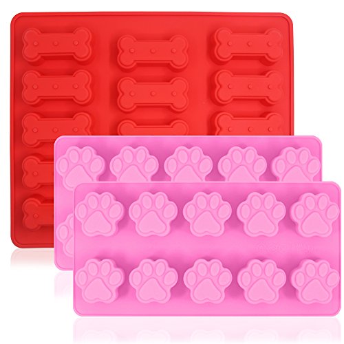 Moldes de silicona de 3 piezas Pata de perro cachorro y forma de hueso, bandejas de dulces de hielo reutilizables FineGood Bandejas para hornear, horno Apta para lavavajillas