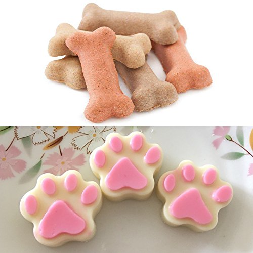 Moldes de silicona de 3 piezas Pata de perro cachorro y forma de hueso, bandejas de dulces de hielo reutilizables FineGood Bandejas para hornear, horno Apta para lavavajillas