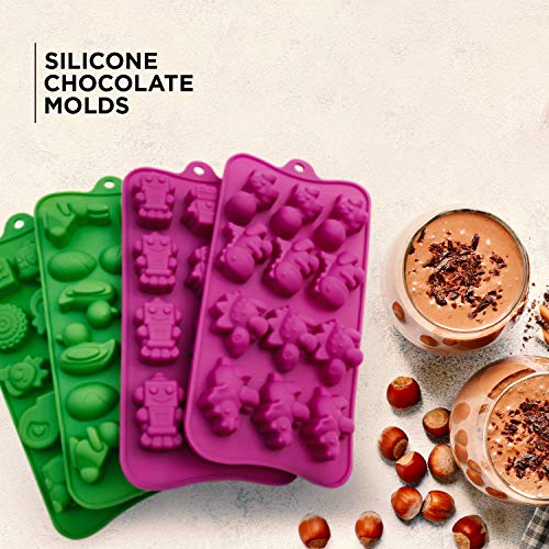 Moldes de Silicona Para Caramelos y Chocolates: Molde Flexible Para Caramelos Duros o Gomosos | Nuevas Formas | Moldes Para Hornear Para Muffins, Dulces y Chocolates - Bandejas Multicolores, 4 Pzas