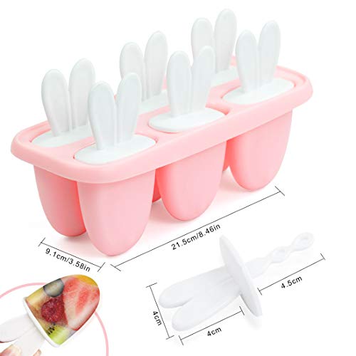 Moldes para Helados, 6 Reutilizable Moldes, Fabricador de Hielo de Paletas Libres de BPA Grado Alimenticio, Moldes Casero, Helados, para Bebés y Adultos (Rosa)