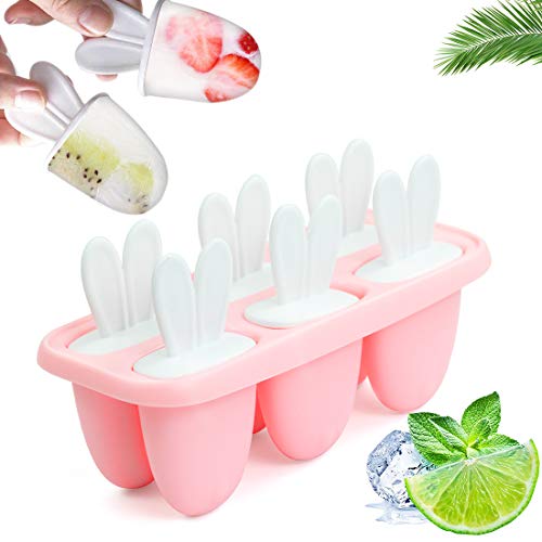 Moldes para Helados, 6 Reutilizable Moldes, Fabricador de Hielo de Paletas Libres de BPA Grado Alimenticio, Moldes Casero, Helados, para Bebés y Adultos (Rosa)