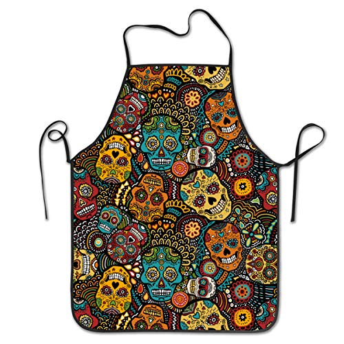 Molelanki Delantales Mexicanos de Cocina de Calaveras de azúcar Delantales Lindos para Adultos 52 x 72 cm / 28,3 x 20,5 Pulgadas