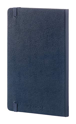 Moleskine - Cuaderno Clásico con Páginas Lisas, Tapa Dura y Goma Elástica, Color Azul Zafiro, Tamaño Grande 13 x 21 cm, 240 Páginas