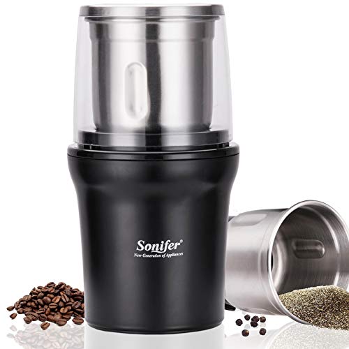 Molinillo de café eléctrico para especias, 300 W, 100 g, recipiente extraíble de acero inoxidable para granos de café, nueces, especias, cereales, molinillo negro