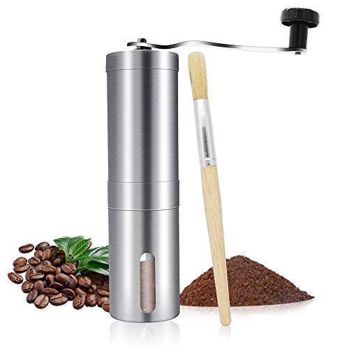 Molinillo de Café Manual, molinillo de café de acero inoxidable con rebabas cónicas de cerámica ajustables, molino de café de mano portátil Ideal para el hogar, la oficina, el exterior, los viajes