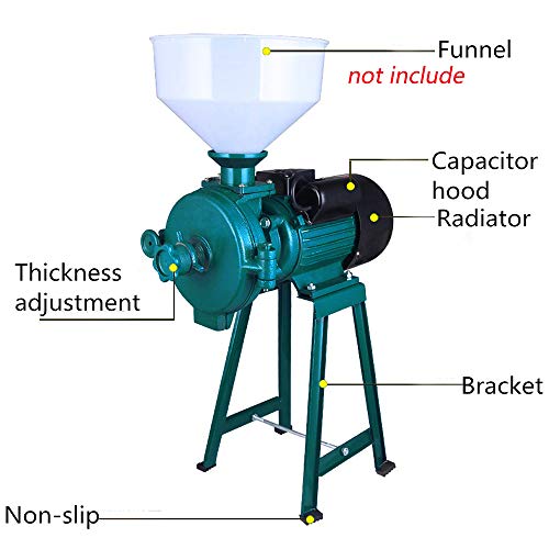 Molino de Harina/Alimentación Eléctrica de 1500W Máquina Trituradora de Cereales Secos + Embudo Arroz Grano de Maíz Grano Café Molino de Alimentación de Trigo Molino de Cereales Secos y Húmedos(Verde)