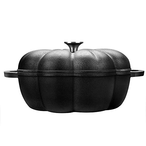 MOLUO Sartén 23/25 / 27cm Forma de Calabaza Moldes para Asar de Hierro Fundido Patata Dulce Tostadora de castañas Olla para Asar Barbacoa Parrilla para alitas de Pollo Carne @ 27cm