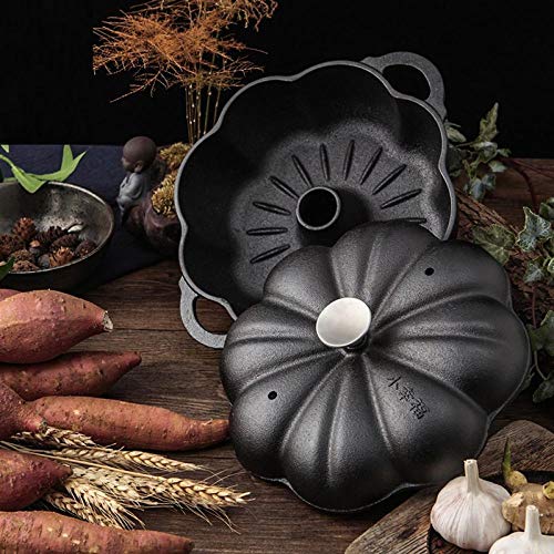 MOLUO Sartén 23/25 / 27cm Forma de Calabaza Moldes para Asar de Hierro Fundido Patata Dulce Tostadora de castañas Olla para Asar Barbacoa Parrilla para alitas de Pollo Carne @ 27cm