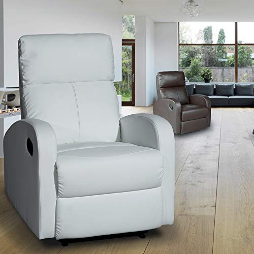 MOMMA HOME Sillón Relax reclinable Med - Modelo TAVIRA - Color Blanco - Material Ecopiel/Metal - Medidas 71 x 93 x 101 cm