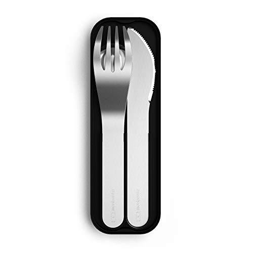 monbento - MB Pocket negro Onyx cubiertos para llevar con estuche - Cubiertos portatiles con 3 piezas de acero inoxidable tenedor, cuchillo, cuchara - Ideal para trabajo, camping