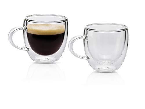 Mondaen. Juego de 2 tazas de espresso de 80 ml de doble pared de vidrio de borosilicato de alta calidad, modernas tazas de espresso térmicas aisladas, vidrio, Espressotasse