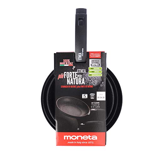 Moneta Etnea, Juego de Sartenes 20+24+28 cm, Aluminio, Color Negro