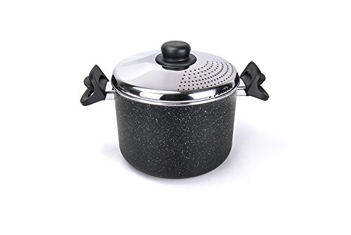 Moneta Etnea, Olla con Tapa de Acero para el drenaje de la pasta, Aluminio, Negro, 22 cm, 4 Litros