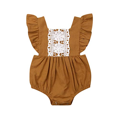 Moneycom - Vestido de princesa sin mangas con encaje para bebé o niña, vestido de princesa, espalda desnuda, mangas de encaje con mosca, volantes y ropa Jaune 2 6-12 Meses