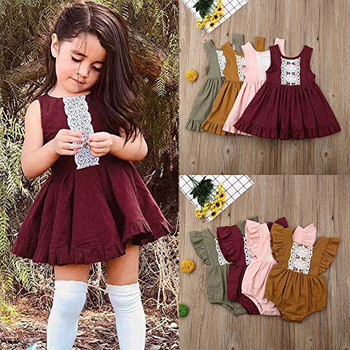 Moneycom - Vestido de princesa sin mangas con encaje para bebé o niña, vestido de princesa, espalda desnuda, mangas de encaje con mosca, volantes y ropa Jaune 2 6-12 Meses