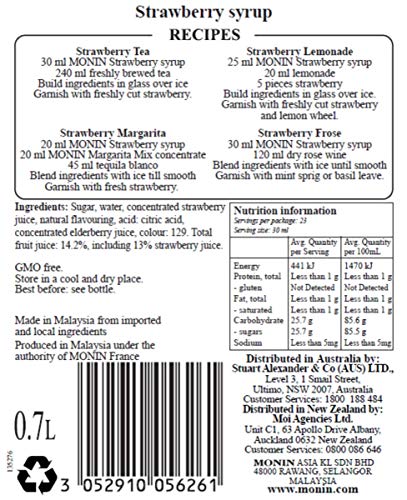 Monin Fraise (sin alcohol) - 3 Paquetes de 3 x 233.33 ml - Total: 2100 ml