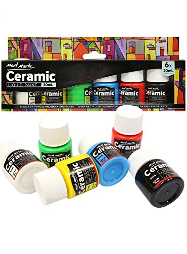 Mont Marte Pintura para Porcelana y Cerámica - 6 piezas x 20ml - Colores cerámicos resistentes al agua - Ideal para Pintar Vasos, Jarrones y Tazones