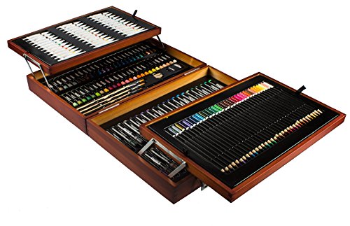 Mont Marte Set Pintura Premium Deluxe - 174 Piezas - Set de Dibujo de Alta Calidad en Elegante Maletín de Madera - Set Artistico Completo - Perfecto para Niños, Principiantes, Profesionales y Artistas