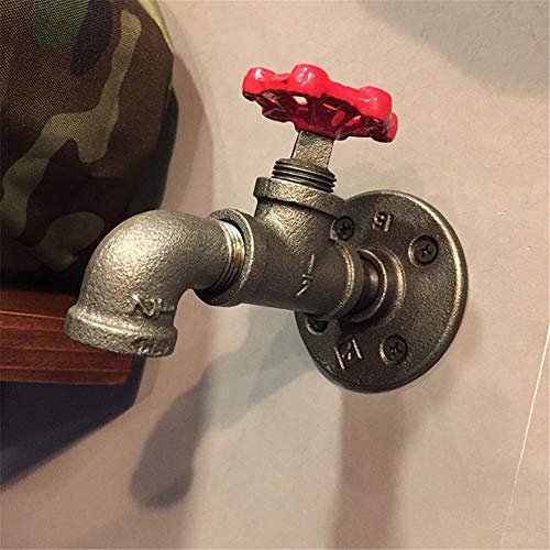 MOODSC Vintage Válvula de Vapor Industrial Hierro Tubería de Agua Grifo Bata de pared Gancho Sombrero Estante Titular Percha Percha Cocina Baño Accesorios,Irongray