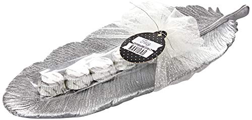 Mopec Bandeja Decorativa Navidad con Forma de Pluma, 5 Bombones y Tarjeta navideña, Plata, 30 cm