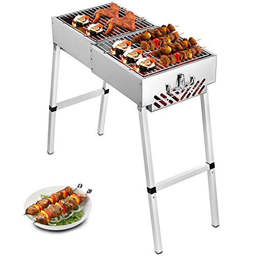 Moracle Plegado Barbacoa de Carbón Portátil 60 cm x 30 cm BBQ Asador Portátil Barbacoa al Aire Libre Barbacoa de Carbón Kebab de Acero Inoxidable Parrilla Plegable ParrillaPortátil