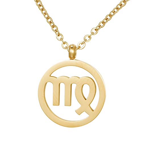 Morella Collar Acero Inoxidable Oro con Colgante Signo del Zodiaco Virgo en Bolsa de Terciopelo