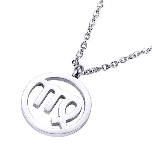 Morella Collar Acero Inoxidable Plata con Colgante Signo del Zodiaco Virgo en Bolsa de Terciopelo