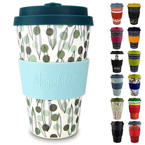 Morgenheld Vaso de bambú moderno | vaso para llevar | vaso para café con tapa de silicona de diseño moderno | capacidad total 400 ml