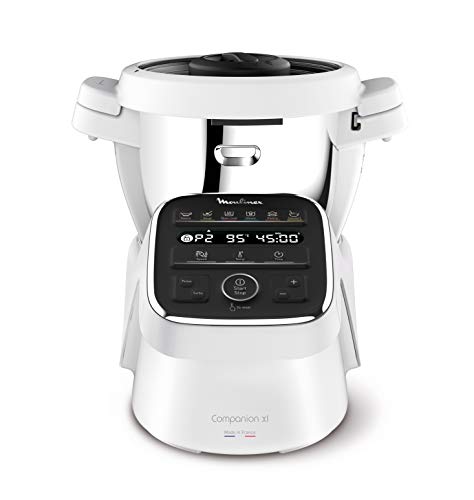 Moulinex Cuisine Companion XL HF80CB - Robot de cocina Bluetooth 12 programas y 6 accesorios capacidad 6 personas, incluye cuchilla picadora, batidor, mezclador, amasador, triturador y cesta de vapor