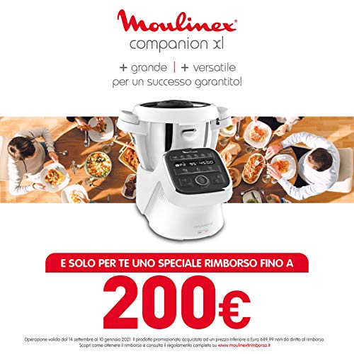 Moulinex Cuisine Companion XL HF80CB - Robot de cocina Bluetooth 12 programas y 6 accesorios capacidad 6 personas, incluye cuchilla picadora, batidor, mezclador, amasador, triturador y cesta de vapor