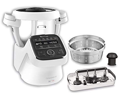 Moulinex Cuisine Companion XL HF80CB - Robot de cocina Bluetooth 12 programas y 6 accesorios capacidad 6 personas, incluye cuchilla picadora, batidor, mezclador, amasador, triturador y cesta de vapor