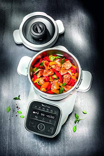 Moulinex Cuisine Companion XL HF80CB - Robot de cocina Bluetooth 12 programas y 6 accesorios capacidad 6 personas, incluye cuchilla picadora, batidor, mezclador, amasador, triturador y cesta de vapor