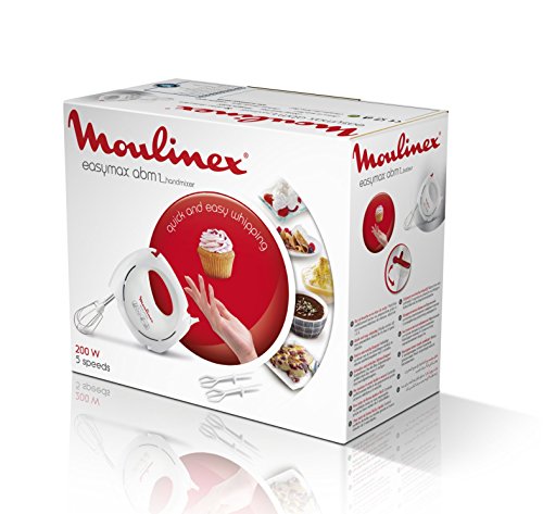 Moulinex Easymax HM2501 Batidora de varillas y amasadora de 200 W 5 velocidades, dos sets de varillas, compacta y facil de guardar