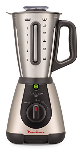 Moulinex Faciclic Steel LM320A10 Batidora vaso 550 W acero inoxidable muy ligero con cuchillas dentadas extraíbles, movimiento ciclónico y jarra de 2 l, con sistema secure look apto para lavavajillas