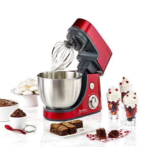 Moulinex Masterchef Gourmet QA502G - Robot Amasador 900 W, con batidora 1,5L, Bol de Acero Inoxidable 4,6L, bate, Corta, ralla, emulsiona y amasa, 6 velocidades, Kit de pastelería, y libro de recetas