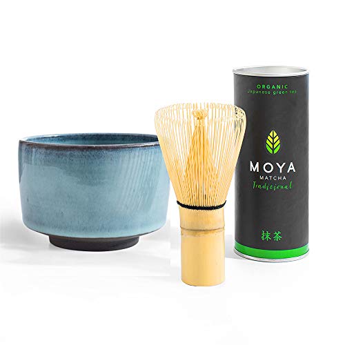 Moya Matcha Té Verde Orgánico Japonés En Polvo Set | 30g Tradicional (II) Paquete de Grado + Bol + Batidor | Tradicional Preparación de té de Grado Starter Kit Básico