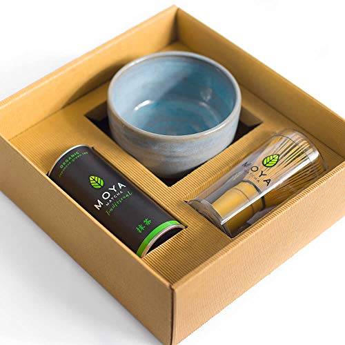 Moya Matcha Té Verde Orgánico Japonés En Polvo Set | 30g Tradicional (II) Paquete de Grado + Bol + Batidor | Tradicional Preparación de té de Grado Starter Kit Básico