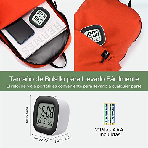 Mpow Reloj Despertador Digital con Luz de Noche, Reloj de Viaje con Pilas, Zumbador Alarma, Fecha, Temperatura, Función Snooze, 12/24 Horas, Fácil de Llevar, para Dormitorio Oficina Viaje