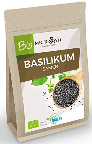 Mr. Brown Bio Semillas de albahaca 500 gr | Semillas de albahaca | sin Gluten | orgánicas | usadas como Semillas de Chia | embotelladas en Baviera