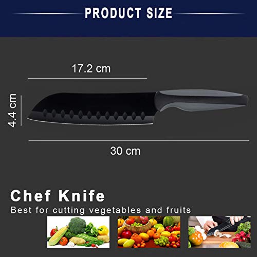 Mr.do® Cuchillo de Cocina Cocinero para Fruta y Verdura con Funda Protectora, Hoja Especial Acero con Revestimiento Antiadherente, Afilado, Mango de Goma Negro y Gris