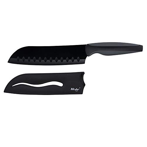 Mr.do® Cuchillo de Cocina Cocinero para Fruta y Verdura con Funda Protectora, Hoja Especial Acero con Revestimiento Antiadherente, Afilado, Mango de Goma Negro y Gris