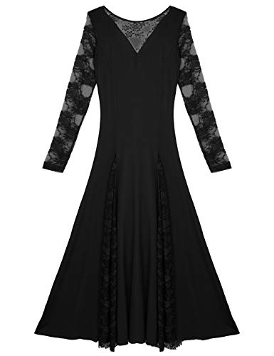 MSemis Vestido Litúrgico Baile Flamenco para Mujer Chica Vestidos Danza Flamenca Falda Larga Manga Encaje Disfraz Bailarina Rendimiento Fiesta Otoño Negro Medium