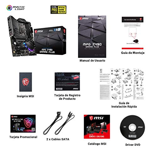 MSI - MPG Z490 Gaming Plus - Placa Base Performance Gaming (10th Gen Intel Core, LGA 1200 Socket, DDR4, CF, Doble Ranura M.2, USB 3.2 Gen 2, 2.5G LAN, DP/HDMI, Mystic Light RGB)