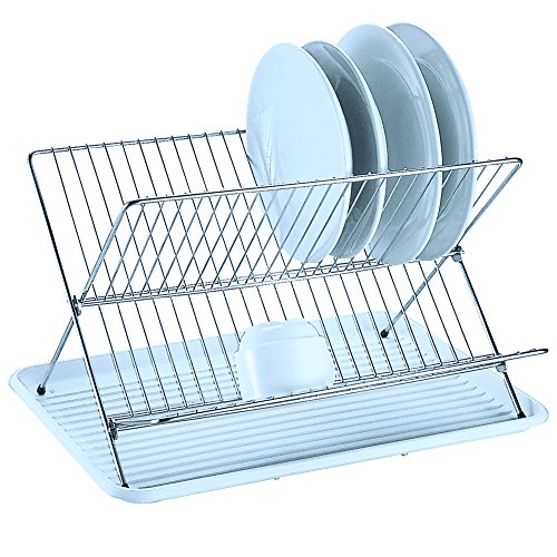 MSV Escurre Platos, Plegable con Bandeja, Metal, Blanco, 34.5 x 27 x 40 cm