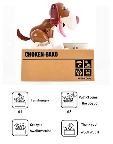 MUCHEN SHOP Perro Caja de Ahorro de Dinero,Divertida Hucha de Perro Perro Hambriento Caja de Ahorro de Dinero Piggybox Hungry Dog Piggy Bank Caja de Ahorro Juguete para Niños Marrón Blanco