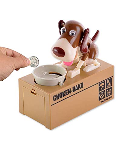 MUCHEN SHOP Perro Caja de Ahorro de Dinero,Divertida Hucha de Perro Perro Hambriento Caja de Ahorro de Dinero Piggybox Hungry Dog Piggy Bank Caja de Ahorro Juguete para Niños Marrón Blanco