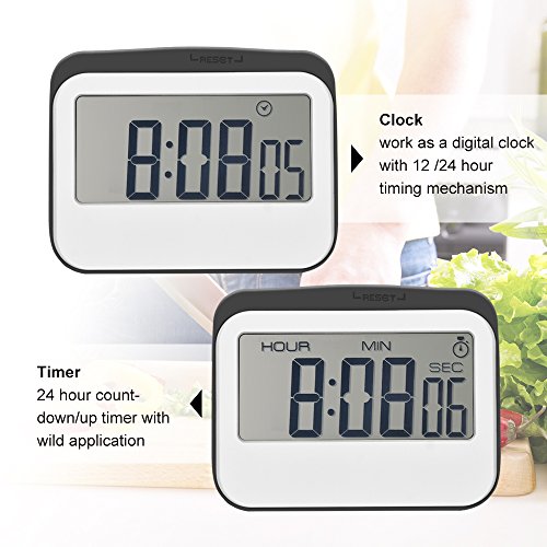 Mudder Temporizador Magnético Digital de Cocina/Temporizador con Gran Pantalla, Temporizador para Hogar, Gris-Blanco